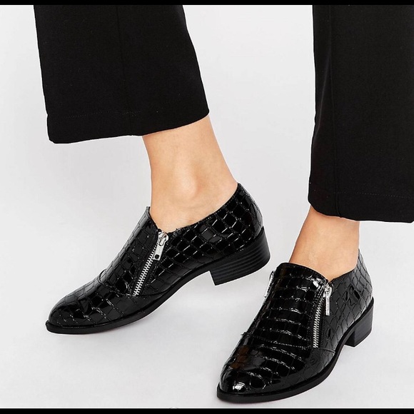 River Island Shoes - Black Patent Leather Faux Alligator Loafers